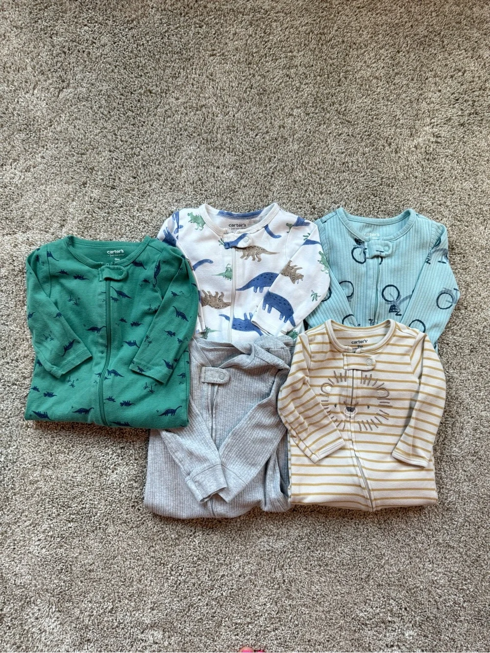 Carter's Baby Sleeper Lot 5  Zip Footed Pajamas Dinosaur Lion Ribbed 9 Months 9M
